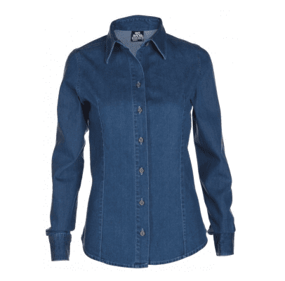 Camisa Jean Azul Oscura Prelavada 7 Oz. Dama.