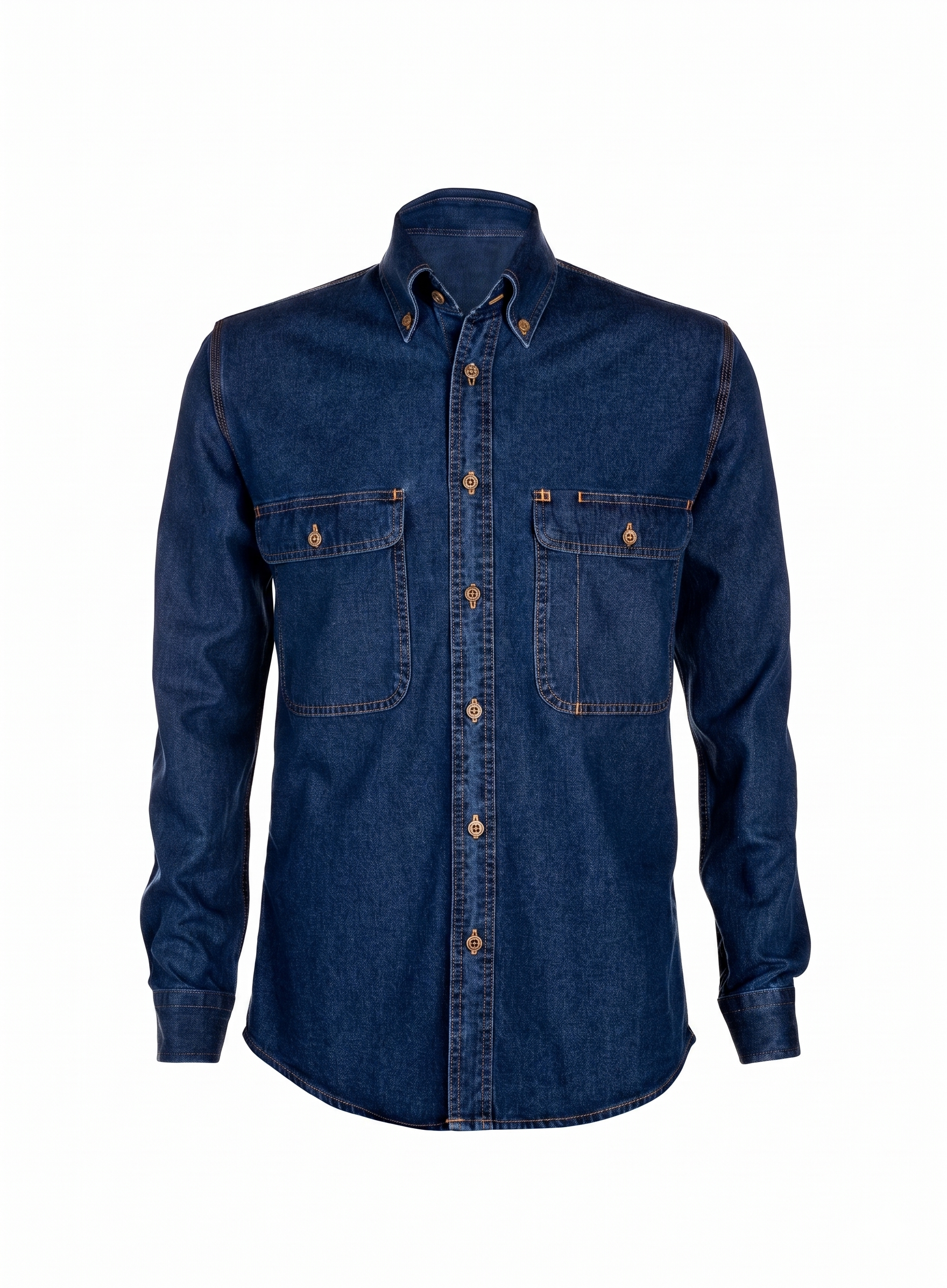 Camisa Jean Azul Oscura Prelavada 7 Oz. Caballero.